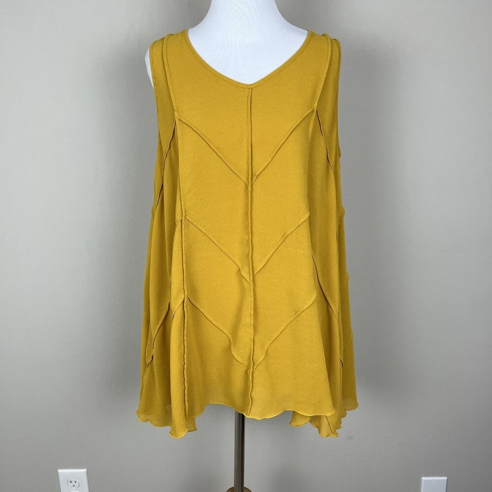 John Mark Tunic Top Womens Medium Yellow Sleeveless Boho Swing Tank Layered Hem